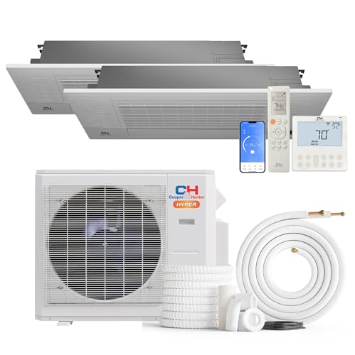 Cooper & Hunter 19,000 BTU Hyper Heat 2-Zone Ductless Mini Split Air Conditioner & Heat Pump – 6K+6K 1-Way Ceiling Cassette Air Handlers – 22 SEER2 – 25FT Installation Kits – 230V