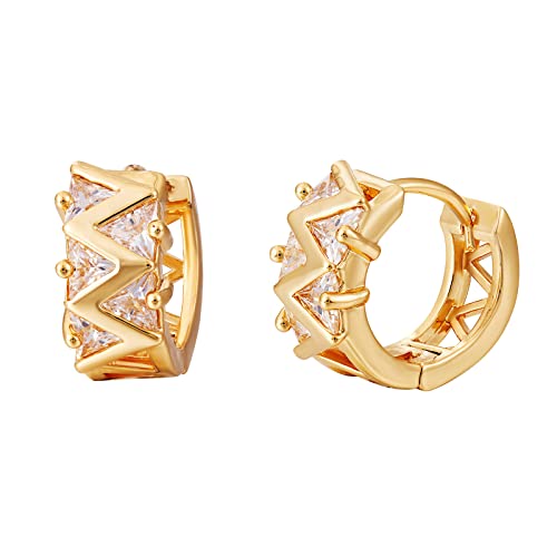 Ornaland 1 Par de Pendientes de Aro de Latón Transparente Micro Pave Cubic Zirconia Pendiente Dorado Huggie Pendientes de Aro Stud para Mujer Regalo de Joyería