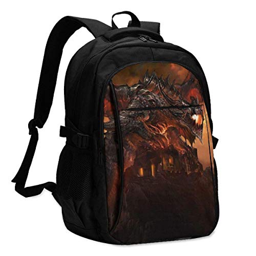Preisvergleich Produktbild Hdadwy World Warcraft Rucksack Travel Laptop Rucksack mit USB-Ladeanschluss Kopfhörerschnittstelle College Bookbag für Frauen Männer Jungen Geschäftsreisen Anti Theft Rucksack