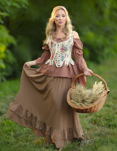Image of Scarlet Darkness Corset Tops for Women Floral Renaissance Bustier Bodice | Ideal for Halloween, Ren Faire, Theme Party; Overbust, Adjustable Straps, Lace Up, Irregular Hem, Zip Closure, Hand Wash