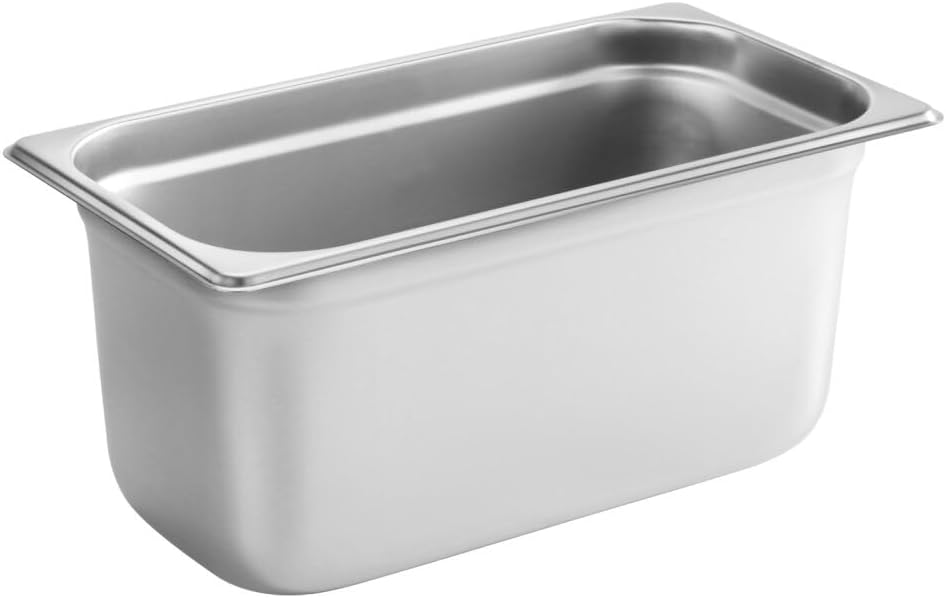 New Star Foodservice 1/3 Size Stainless Steel Steam Table Pan, 12.8 x 7.0 x 6.0 Inches, 18/8 Stainless Steel, 24 Gauge, NSF Certified (Set of 6)