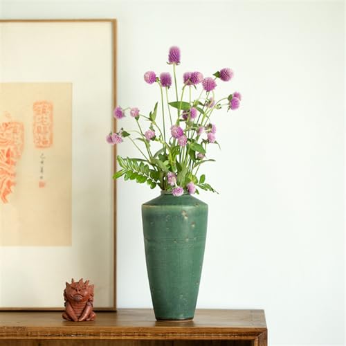 Vase céramique vert rétro stable pour éviter les chutes de fleurs - 4