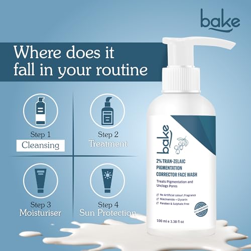 Image of BAKE 2% Tran-Zelaic Pigmentation Corrector Milky Face Wash | For Pigmentation, Dark Spots & Tan Removal | Unclogs Pores | All Skin Types | Removes Blackheads & Whiteheads - 100ml