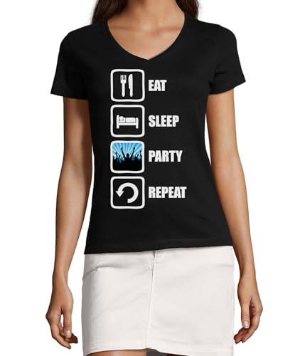 T-shirt à col en V en coton femme noir pour briller en soirée et rester stylée le week-end