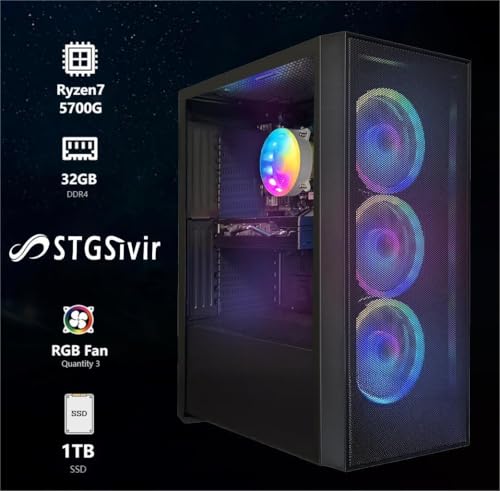 STGsivir PC Gamer Fixe,Ordinateur Gaming,Ryzen 7 5700G up to 4.6Ghz,32Go DDR4,1To SSD,WiFi 6,BT5.0,Ventilateur RGB x3,Windows11 Pro – Image 4