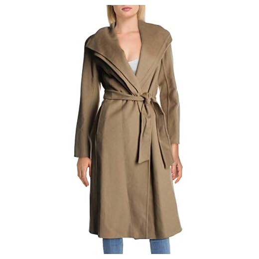 TAHARI Women's Maxi Double Face Wool Blend Wrap Coat, Camel, Small