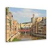 Panorama Girona 02 - Póster en lienzo para decoración de pared, pinturas para sala de estar, dormitorio, marco de decoración de 60 x 90 cm