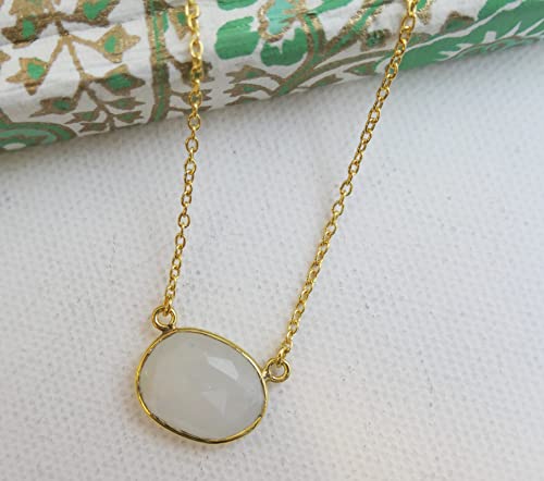 Moonstone Gold Plated Sterling Silver Necklace 17 And 18 Inches - Handmade Gemstone Jewelry Gift Ideas For Women - Birthday Gift Ideas For Women (Moonstone) #TOP3