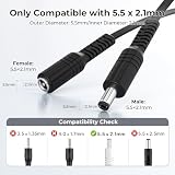Basesailor Przedłużacz 12 V DC, 6 m, 2 szt., 5,5 mm x 2,1 mm 5521, długi płaski przedłużacz, przewód żeński na męski do zewnętrznej kamery bezpieczeństwa CCTV, kamery sieciowej IP, rejestratorów, 20FT