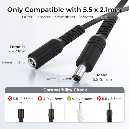 Basesailor 12V DC Extension Cable 20ft 2 Pack,5V 9V 2.1mm x 5.5mm 5521 Power Supply Adapter Long Flat Extender Cord,Female to Male Wire for Outdoor CCTV Security Camera,IP Network Camera,DVRs by Basesailor - Image 2