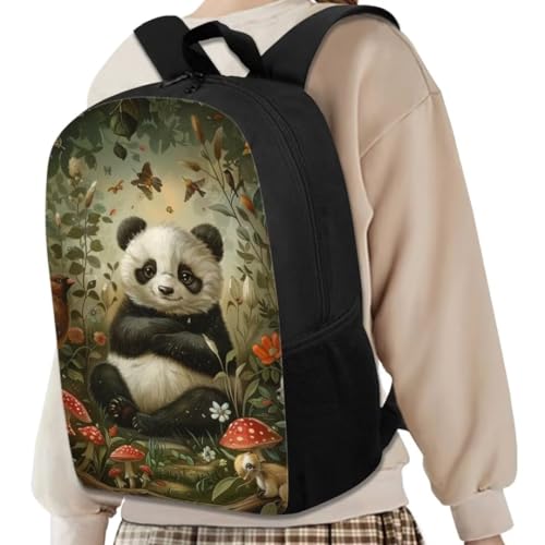 Dellukee Middle School Backpack for Boys Girls Elementary Book Bag 17 Inch Durable Kids Daypack Panda4