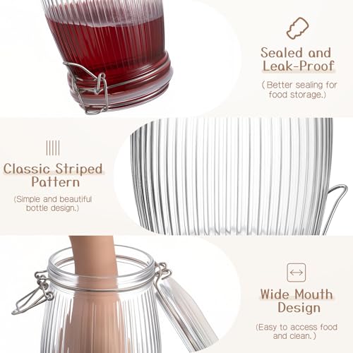 Image of 32 oz Glass Mason Jars with Airtight Lid 6 Pack, Wide Mouth Striped Canning Jars with Clip Top Lids for Kitchen Storage Pickling Snack, Nut, Candy, Salad Jams Coffee Beans