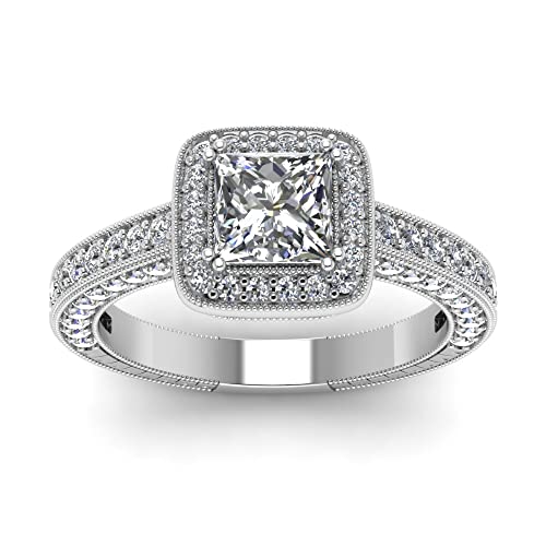 Anillos de compromiso de halo vintage plata esterlina corte princesa joyas de mujer tallas 47-70 2