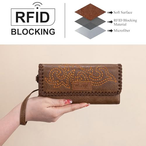 Image of Montana West X Wrangler Western Wallets for Women Trifold Wristlet Wallets Large Capacity Women Clutch Wallet with Coin Purse