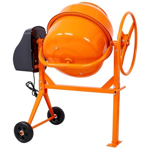 Electric Cement Mixer, 5 Cubic Ft, Portable Wheelbarrow Concrete Mixer with 650W Motor & 7-inch Wheels, 2/3 HP Concrete Mixing Machine Tools for Stucco, Mortar, Seeds, Feed (5 Cubic Ft)