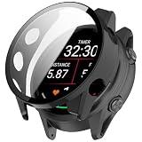 Disscool Etui na pełne pokrycie z osłoną ekranu, kompatybilne z Garmin Forerunner 970 47 mm PC i etui ochronne z prawdziwego szkła, akcesoria do smartwatcha, czarne