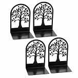 Seven-Flower Metal Book Ends, Black Decorative Non-Skid No-Rusting Bookends for Shelves, Unique Design Book Organiser for Home, Office, Library, School (4,A)