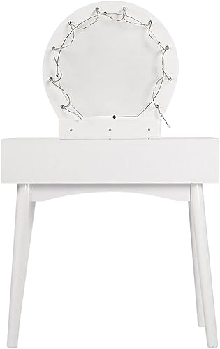 BNNP Tocador, mesa de maquillaje, muebles de dormitorio, tocador, espejo LED con taburete de maquillaje, escritorio liso, aparador de maquillaje