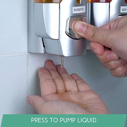 Shampoo Dispenser For Shower Wall (3 Chamber, Sliver) No Drill Shower Soap Dispenser - Wall Mounted Bathroom Shower Pump Dispenser And Organizer - Empty Soap Dispenser Set - For Hotel Bathroom #TOP3
