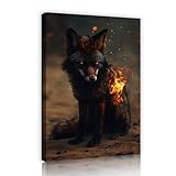 燃えるキツネの壁のアートキャンバスプリントの草原の動物の壁のアートの絵画バスルームのリビングルームの寝室の家の装飾は55x80cmのインナーフレームを吊るす準備ができています