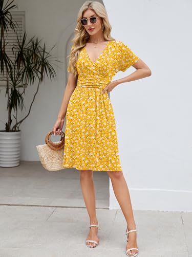 Image of Naggoo Womens Summer Dresses for Women 2026 Spring Floral Sundress Short Sleeve V Neck Wrap Dress with Pockets