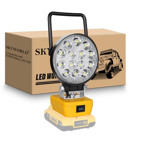 SKYWORLD - Lámpara de trabajo LED inalámbrica para Dewalt (batería 18 V, 42 W, 4200 lm, proyector LED recargable, portátil, faro de trabajo LED, para trabajos, astillero, garaje, camping (sin batería)