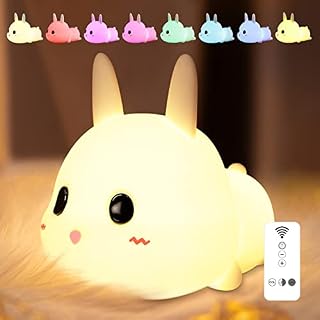 Laliled Cute Rabbit Kids Night Light Bunny Light Kids 8 Colors Baby Rabbit Night Lamp , Silicone LED Nursery Lamp with USB Timer Remote Control, Bunny Light for Kids Portable Baby Room Decor Gift