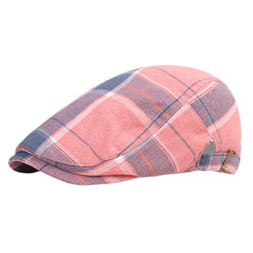 Lifup Unisexo Boina a Cuadros Algodón Gorras Plana Vintage Sombreros Newsboy Rosa