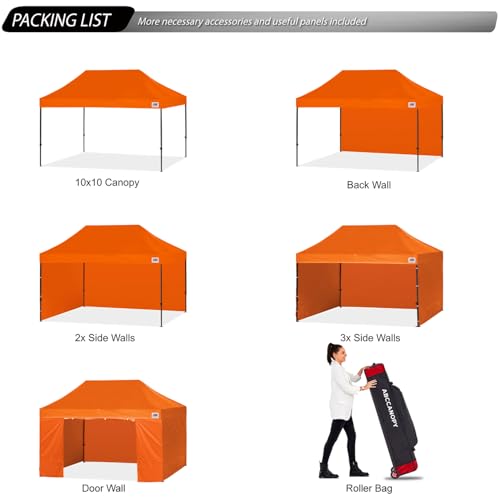 Image of ABCCANOPY Heavy Duty Easy Pop up Canopy Tent with Sidewalls 10x15, Orange