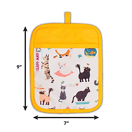 Oven Mitt And Potholder Kitchen Set - 3 Piece Frisky Cats At Play Pattern Kitchen Accessory-Heat Resistant For Home And Professional Use-Hands Protection Waterproof Oven Glove Potholder And Tea Towel #TOP5