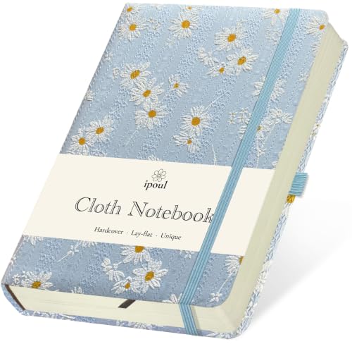 Carnet B6 floral en tissu bleu à couverture rigide et ouverture à plat