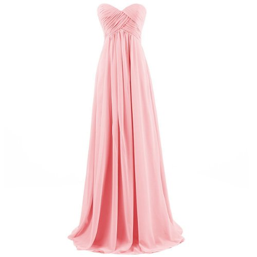Ouman Sweetheart Bridesmaid Chiffon Prom Dress Long Evening Gown Pink L