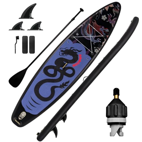 FEATH-R-LITE Aufblasbare Stand Up Paddle Board Sup Paddle Boards Für Jugend-Erwachsene Mit Justierbarem Paddel, 3 Abnehmbare Flossen, Luftventil Adapter
