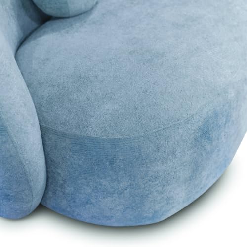 Image of Furniture of America Sylin Modern Chenille Sofa with Pillows, Curved Arms and High Density Foam, Wooden Comfortable Couch for Living Room, Office, Denim Blue
