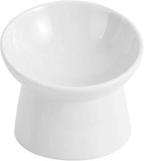 Raised Cat Food Bowls Ceramic - Tilted Elevated Cat Bowls Anti Vomit - 6.1 inch Extra Wide Cat Feeding Bowls Whisker Friendly - Stress Free Shallow Cat Bowl for Dry Wet Food - Dishwasher Safe - 9.5 oz