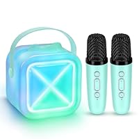 Karaoke Machine 2 Microphones for Kids Adults,Mini Karaoke Microphone Kids Microphone Portable Bluetooth Speaker Player Gifts Toys for Girls 4,5,6,7,8, 9,10 +Year Old Birthday Home Party (Light Blue)