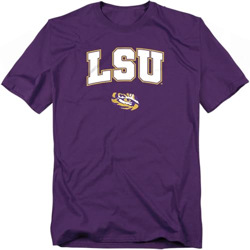LSU Louisiana State University Arch Logo Unisex Adult T Shirt, Purple, Large