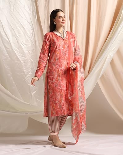 Leriya Fashion Women Cotton Blend Fancy Kurta Set Regular Fit Printed (Lf-K2720&P142&D97_Red_2Xl)