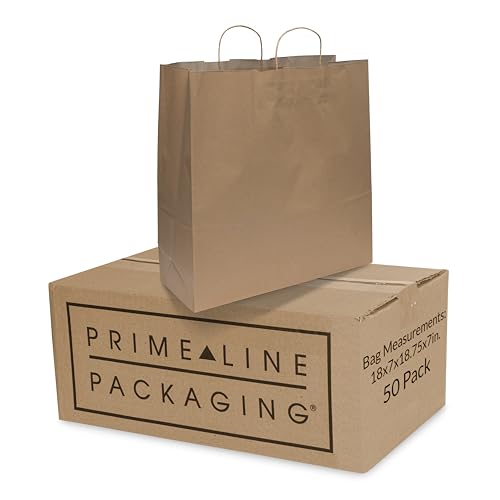 Prime Line Packaging Extra Large Paper Bags with Handles, 18x7x18.75 Inch