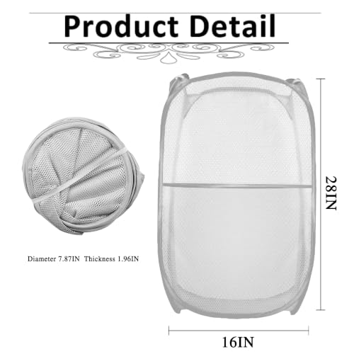 Image of Collapsible Pop Up Laundry Hamper, Extra Large Mesh Foldable Laundry Basket, 28 inch x 16 inch x 16 inch (Grey)