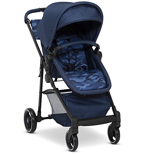 GAP babyGap 2-in-1 Carriage Stroller – Car Seat Compatible – Easy One-Handed Fold – Lightweight Stoller with Oversized Canopy & Reclining Seat – Made with Sustainable Materials, Navy Camo