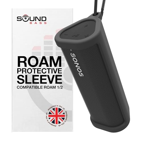 Sound Bass Heavy Duty Protective Silicone Carrying Case for Sonos Roam 2 | Black | Now Includes Bluetooth Button for Roam2 | Protect Your Wireless Bluetooth Speaker Using This Cover/Sleeve