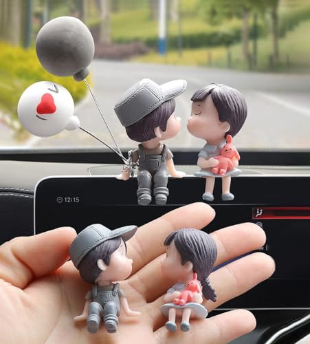 Image of TEKCOOL Plastic Car Decor Car Dashboard Accessories Cute Love Couple I Love You with Balloon Car Interior Decoration Showpiece for Desk Decoration(Grey)