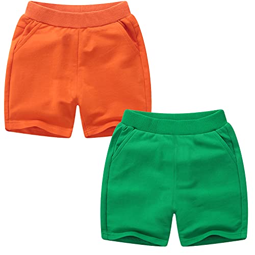 Boys Shorts 2 Pack with Front Pocket, 100% Cotton Athletic Running Sports for Little Kids Toddler 1-14 Years