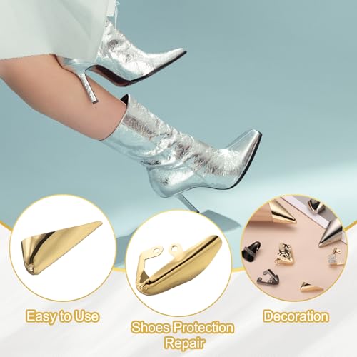 Image of uxcell 6Pcs Metal Shoes Pointed Protector High Heel Toe Caps Cover Durable Shoe Tip Cover Pointed Shoe Head Tips Cap for Shoe Protection Repair, Shoe Protection (Gold /Silver /Black, 30mm)