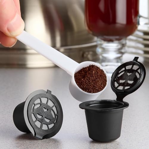 Yerleomit Nachfüllbare Kaffeekapseln für Nespresso, 6 Stück Nachfüllbare Kapseln Wiederverwendbare Kapsel Kaffeekapseln Wiederbefüllbar Kapsel für Nespresso mit Kaffeelöffel mit Bürste
