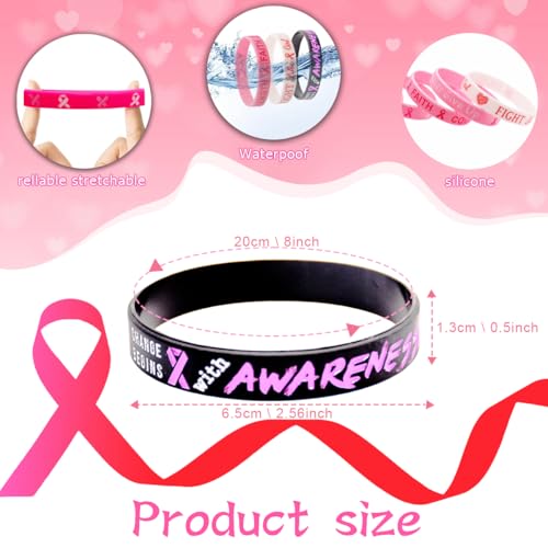 120 Pcs Breast Cancer Bracelets with 20 Pcs Stickers, Pink Ribbon Breast Cancer Awareness Accessories Bracelet, Pink Ribbon Hope Faith Strength Courage Accessories Wristbands for Women4