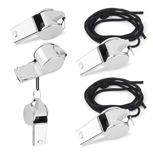heedpeiur 5 STK Trillerpfeife Sportunterricht Pfeife Schiedsrichterpfeife Edelstahl Pfeifen Sport Signalpfeife mit Schlüsselband Whistle Kinder Sportpfeife Lauter Klangpfeife für Trainer Beamte