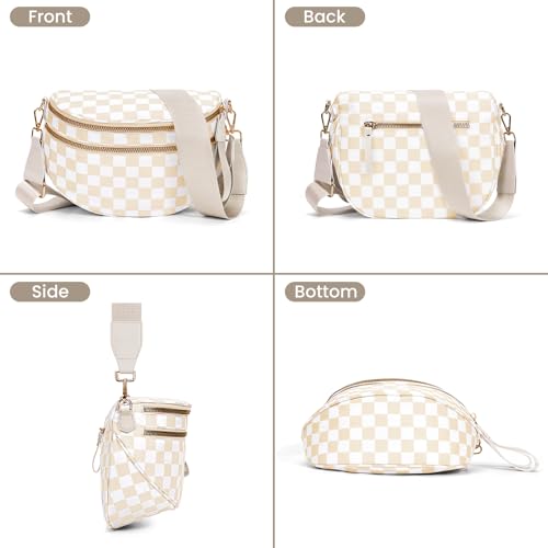 Image of hibear Checkered Crossbody Bag Spacious Bum Bags for Women Nylon Crossbody Fanny Packs Checkered Purse Belt Wallet