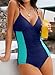 Aleumdr Vintage Bathing Suit for Women 2026 Fashion Ruched Tummy Control One Piece Swimsuit Color Block Adjustable Straps Beach Swimming Swimwear Navy Blue X-Large